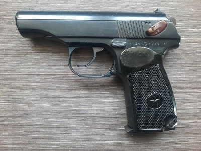 Охолощенный пистолет Макарова, ПМ-СО/24, (очень редкий год - 1949 год), прямая рамка, "ушастая" фигурная скоба