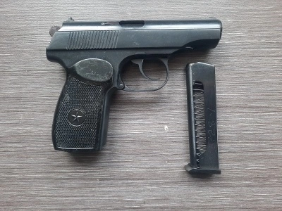 Охолощенный пистолет Макарова, ПМ-СО/24, (очень редкий год - 1949 год), прямая рамка, "ушастая" фигурная скоба