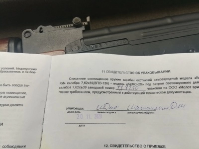 Охолощенный автомат Калашникова АКМС-СХ от "Молот Армз"
