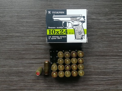 Патроны светозвукового действия, холостые 10х24 (Техкрим, 20шт), maximum - красная головка